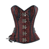 Red Brocade Gothic Front Clasps Overbust Corset